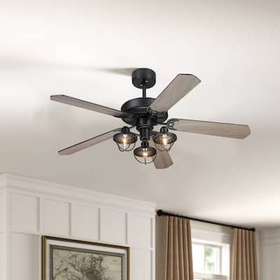 52-Inch Farmhouse Wooden Ceiling Fans with 3 Lights and Remote Control, 5-Reversible Blades Indoor/Outdoor