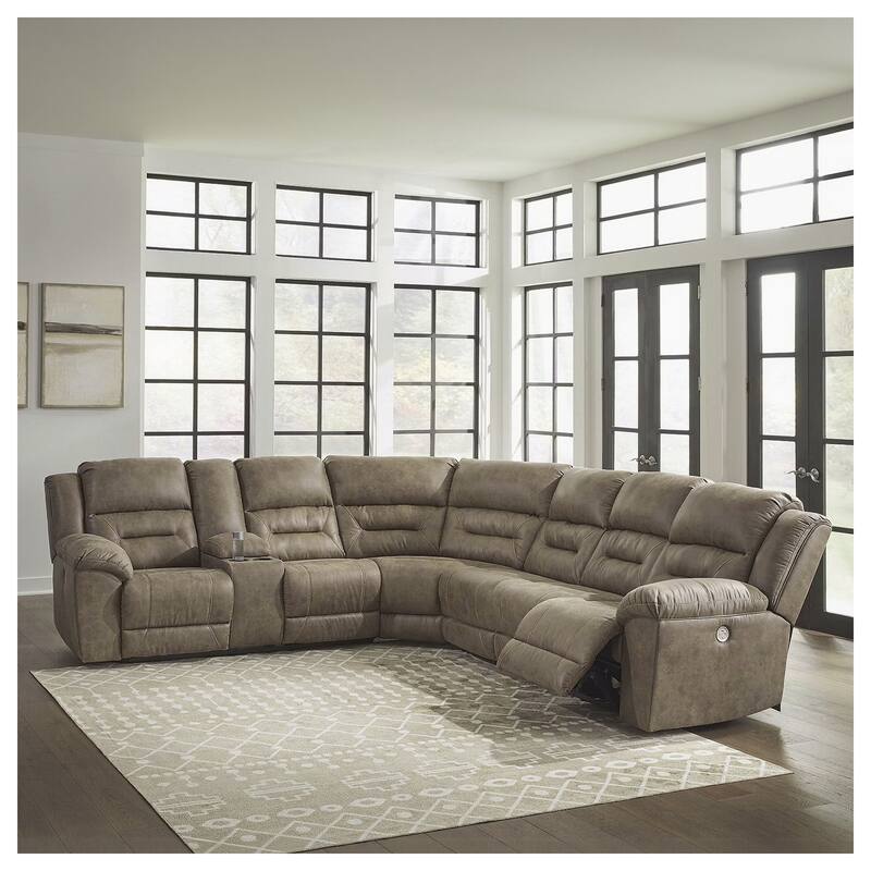 Signature Design by Ashley Ravenel Brown 4-Piece Power Reclining Sectional - 129"W x 93"D x 43"H - Left Facing
