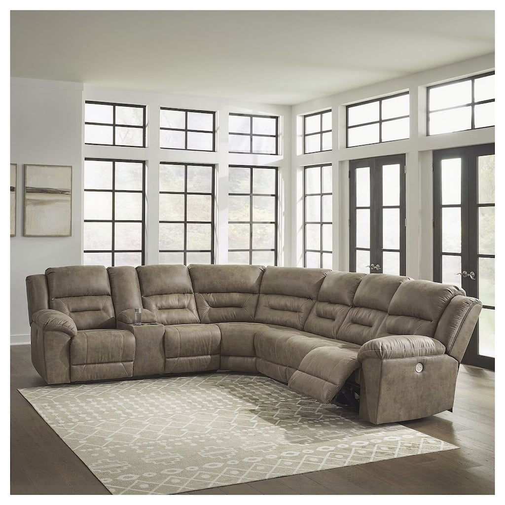 Signature Design by Ashley Ravenel Brown 4-Piece Power Reclining Sectional - 129"W x 93"D x 43"H