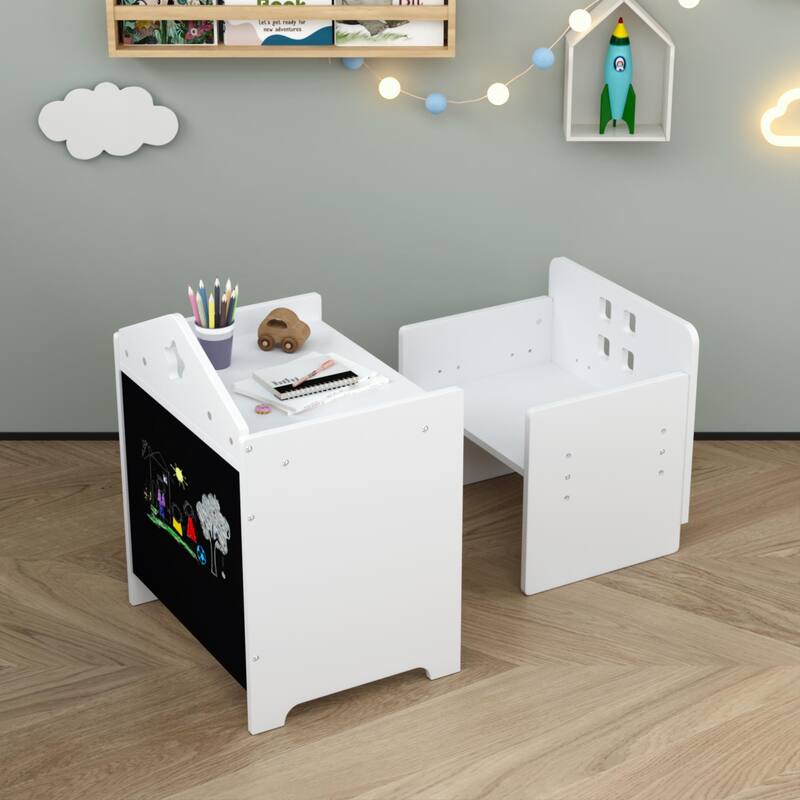 Anmytek Kids Montessori Weaning Table and Chair Set Wooden Toddler Activity Table with Blackboard