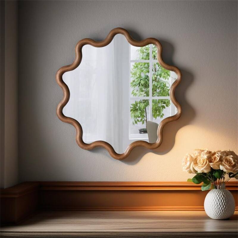 Wooden Accent Mirror with Unique Frame - Brown