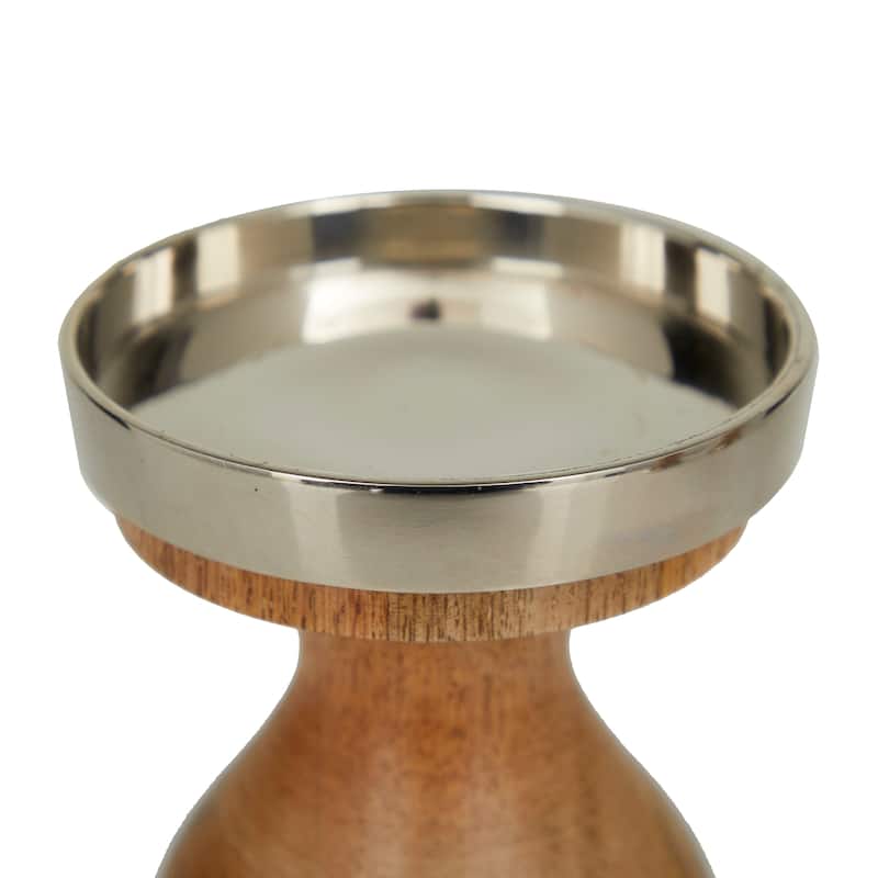 Silver Wood Candle Holder (Set of 3) - S/3 12", 10", 8"H