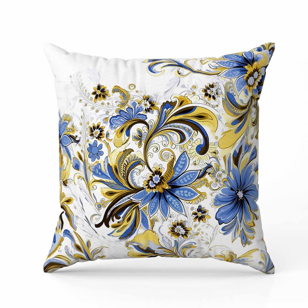 Wild Flora Fusion Faux Suede Reversible Throw Pillow Yellow and Blue
