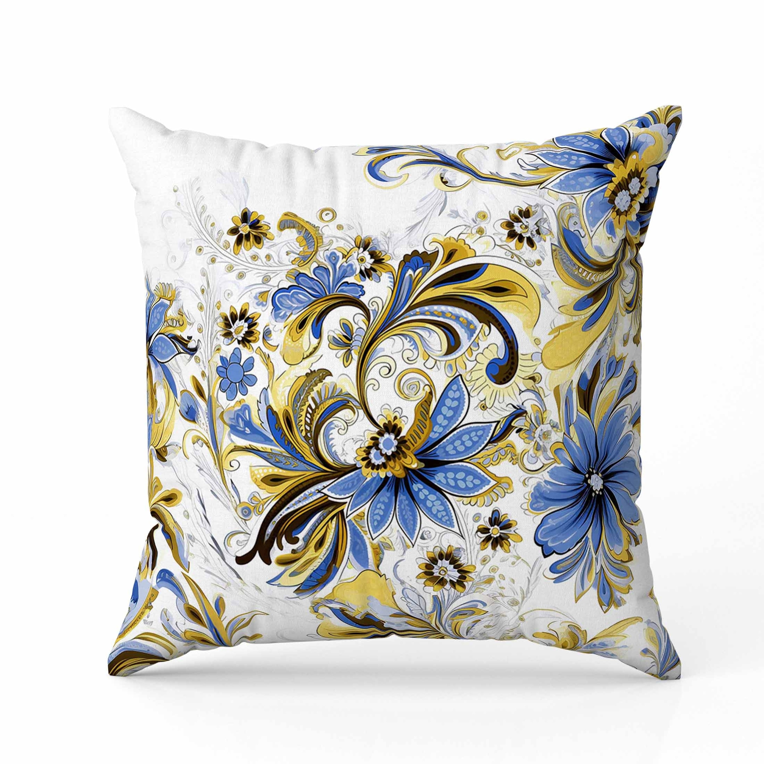 Wild Flora Fusion Indoor/Outdoor Reversible Throw Pillow Yellow and Blue