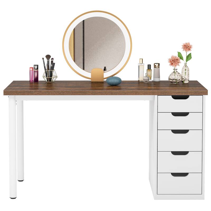 Modern Vanity Desk with 5 Reversible Drawers, Multiple Storage Makeup Desk, Christmas Gift for Home Use