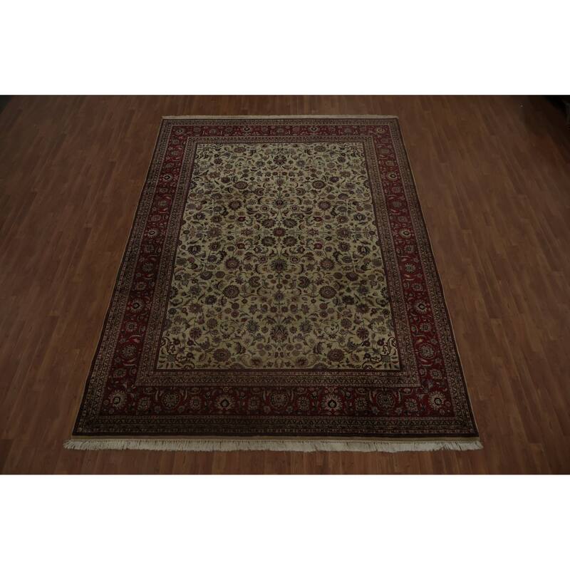 Hand Knotted Oriental 100% Wool Carpet Traditional All-Over Beige & Ivories Kashan Area Rug - 12' 7'' X 9' 1''