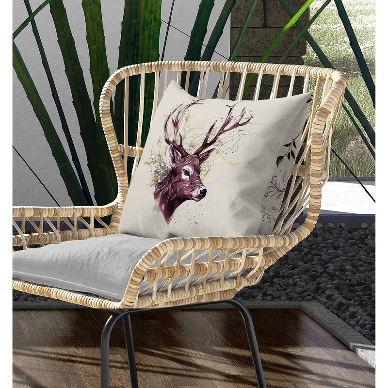 Leaf & Horn Harmony Indoor/Outdoor Reversible Throw Pillow Ivory and Copper