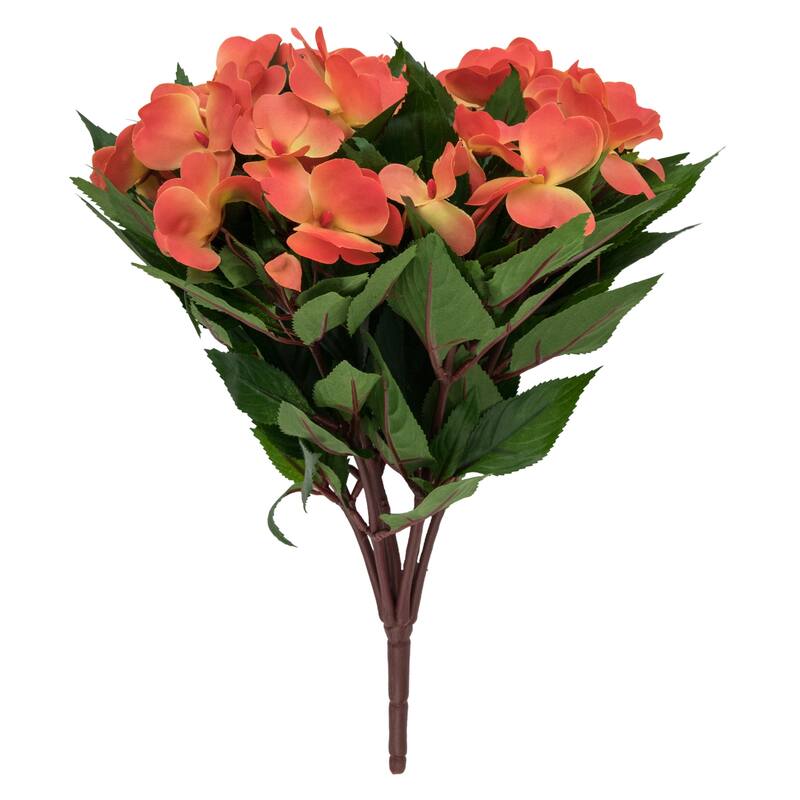 New Guinea Impatiens Artificial Bush Spray - 13.75" - Salmon Pink