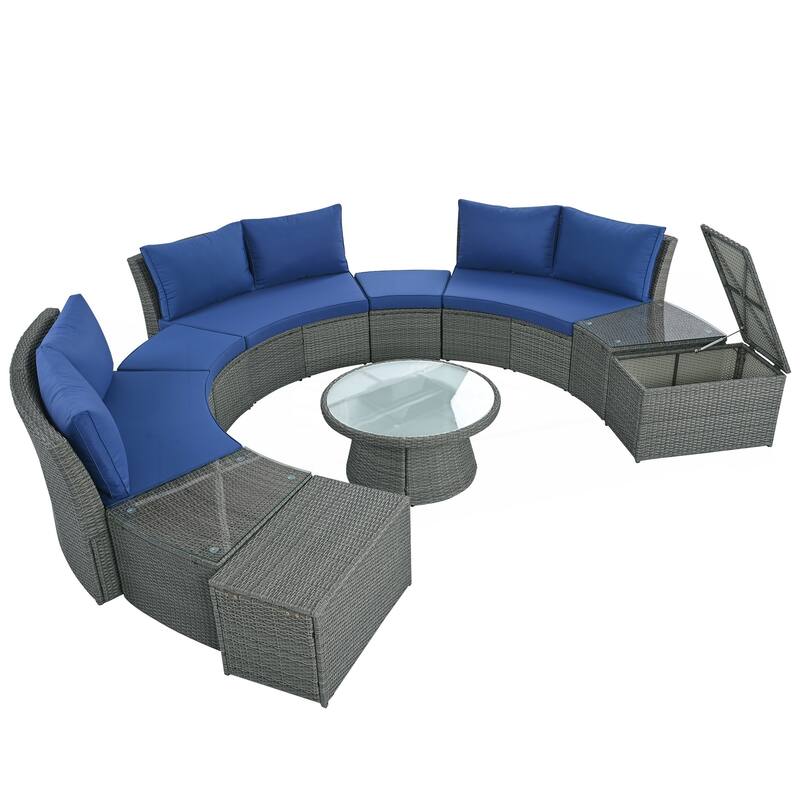 10-Piece Outdoor Sectional Half Round Patio Rattan Sofa Set