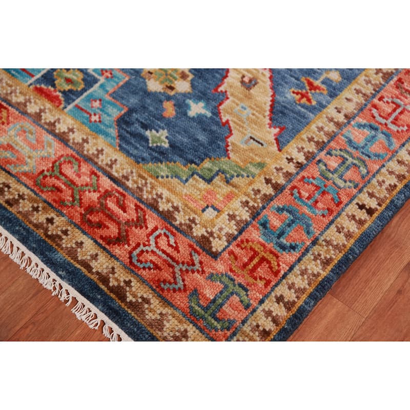 Blue Oushak Oriental Area Rug Hand-Knotted Wool Carpet - 8'11" x 11'10"