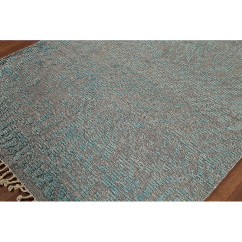 All-Over Gray & Blue Moroccan Abstract Area Rug Handmade Wool Carpet - 4'11"x 8'0"