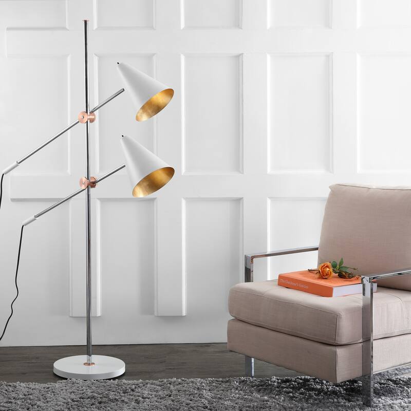 SAFAVIEH Lighting 71-inch Reed Chrome/ White Floor Lamp - 40"W x 13"D x 71"H