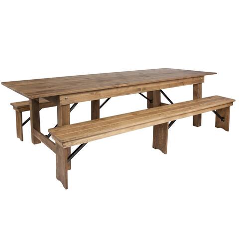 9' x 40" Antique Rustic Folding Farm Table and Two Bench Set