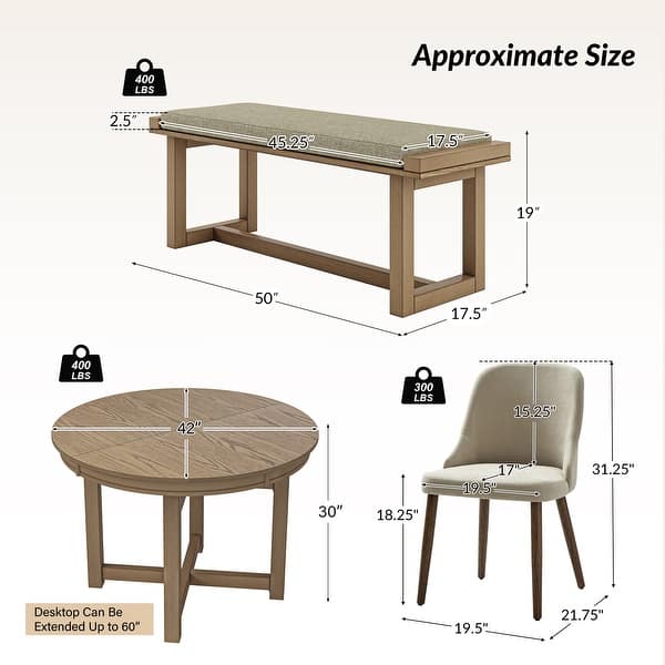 dimension image slide 0 of 4, HULALA HOME Jose Modern Wooden 6 piece Dining Sets