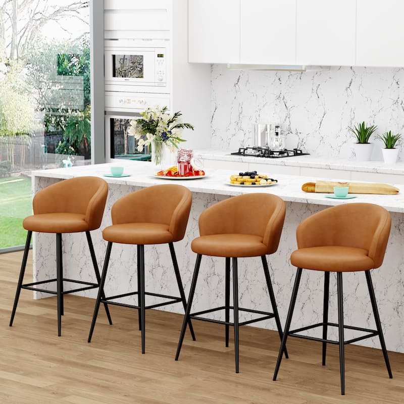 24" Height Upholstered Counter Stools With Metal Frame, Bar Chairs for Kitchen lsland with back and footrest