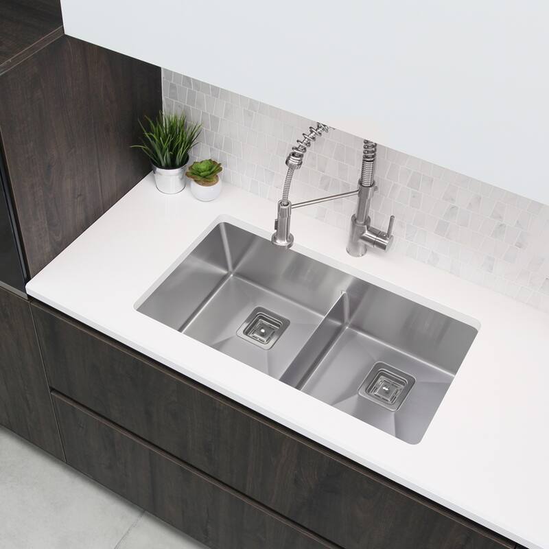 Undermount 33" Stainless Steel Double-Bowl Kitchen Sink Handmade - 33" x 18" x 10"