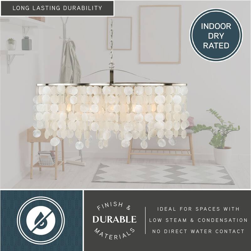 Elsa 5L Coastal Capiz Shell Linear Chandelier Island Pendant Light Fixture - 35.75-in W x 21-in H x 15-in D