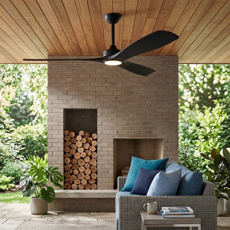 Parrot Uncle 60" Modern Black ABS Propeller Indoor Ceiling Fan with Light and Remote