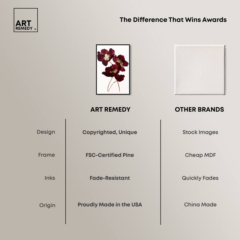 Art Remedy Wine Flowers Framed Floral Fine 1 Piece Canvas Wall Art