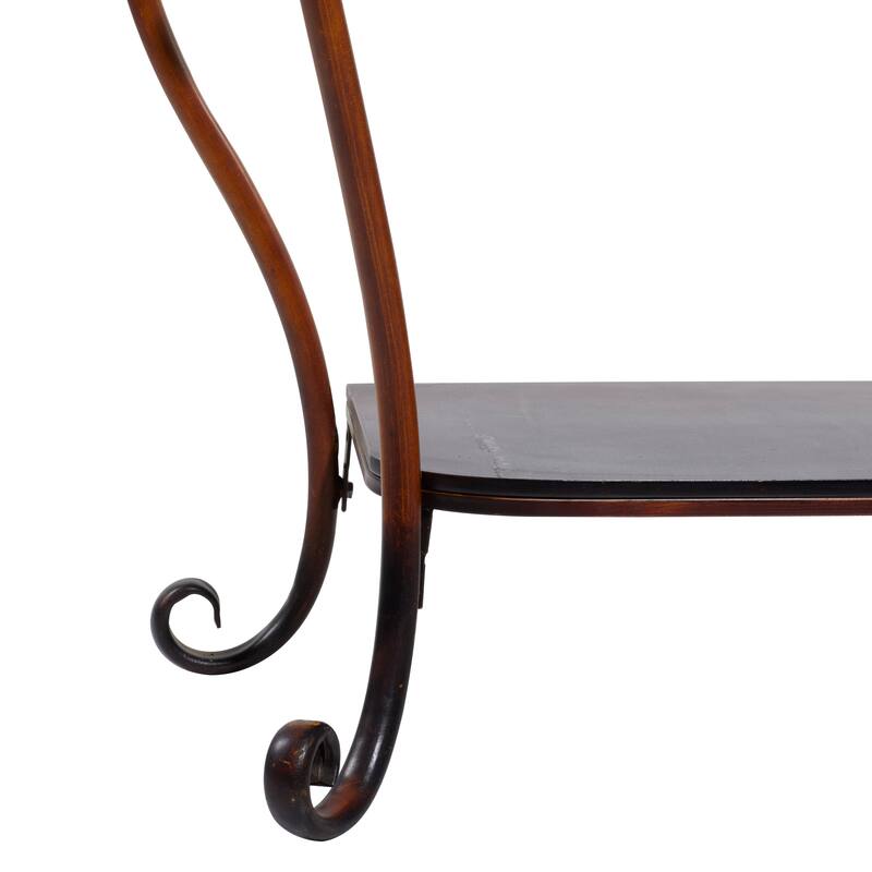 Metal Floral Embossed 1 Shelf Console Table with Ornate Scroll Legs - Brown - Roche River Decor - 14"Wx43"Lx32"H