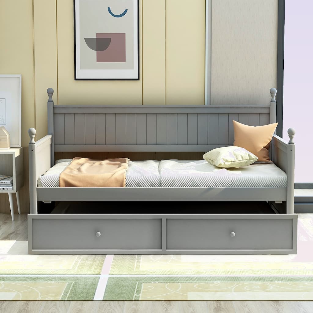 Modern Twin Size Wood Daybed with Twin Size Trundle