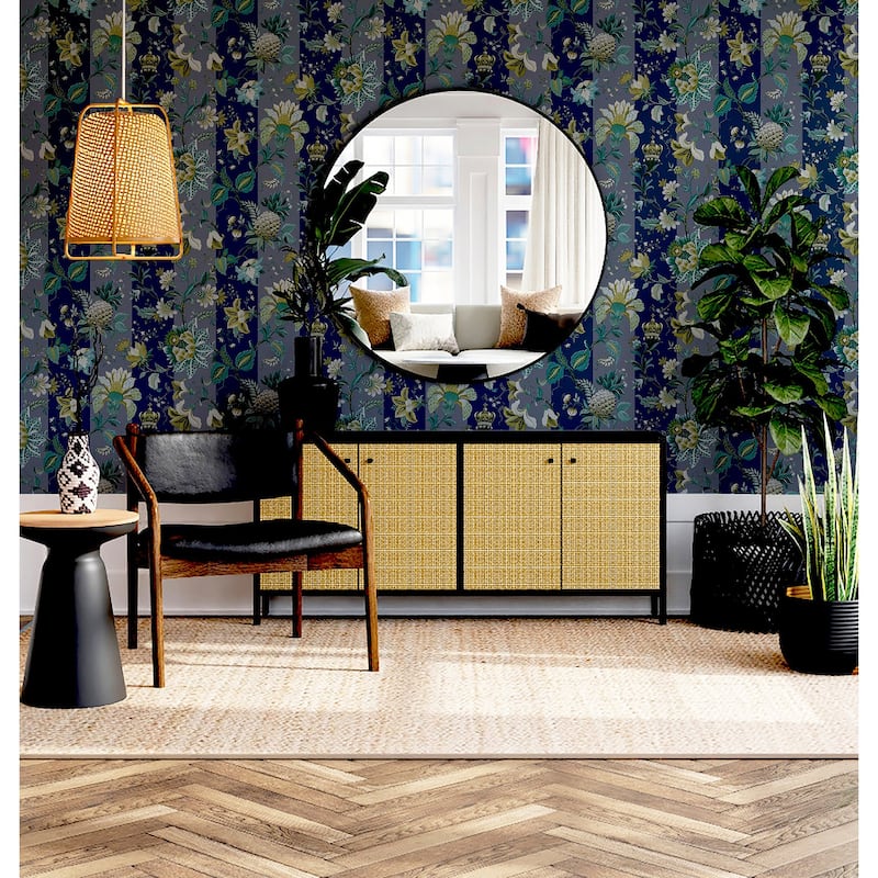 Arthouse Cornelia Navy Floral Stripe Wallpaper