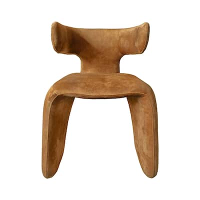 Cid Fiu 22 Inch Dining Chair, Curved Wingback, Brown Textured Polyester