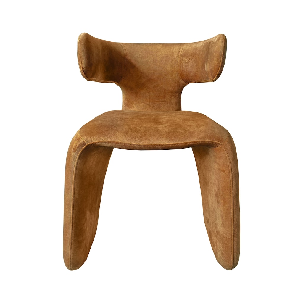 Cid Fiu 22 Inch Dining Chair, Curved Wingback, Brown Textured Polyester