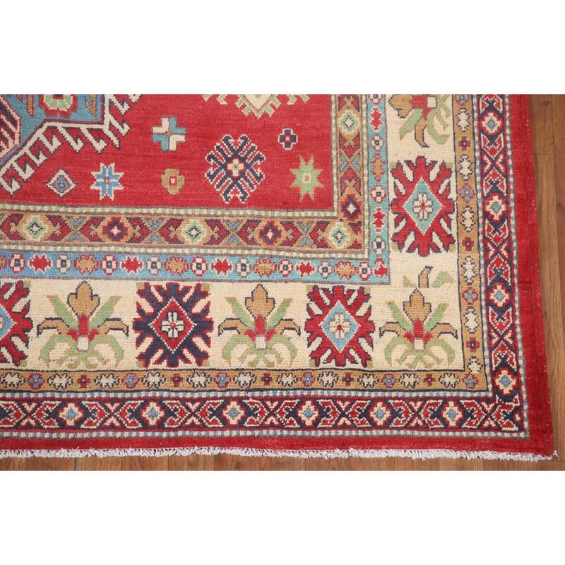 Hand Knotted Oriental 100% Wool Carpet Traditional Geometric Red Kazak Area Rug - 9' 11'' X 6' 6''
