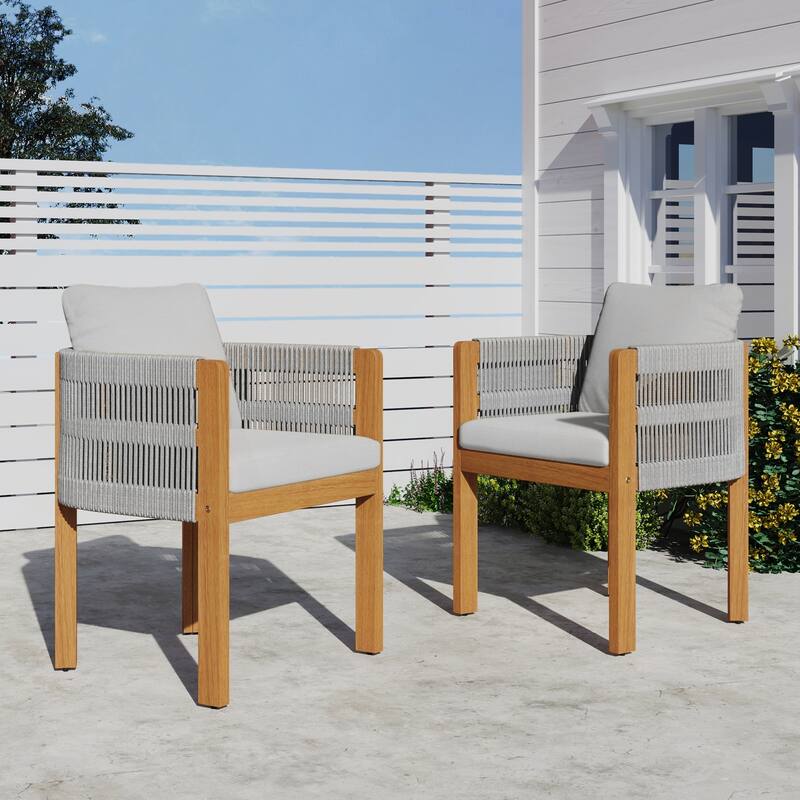 Acacia Wood Outdoor Dining Chairs 2-Pack with Washable Waterproof Cushions - Grey and Teak