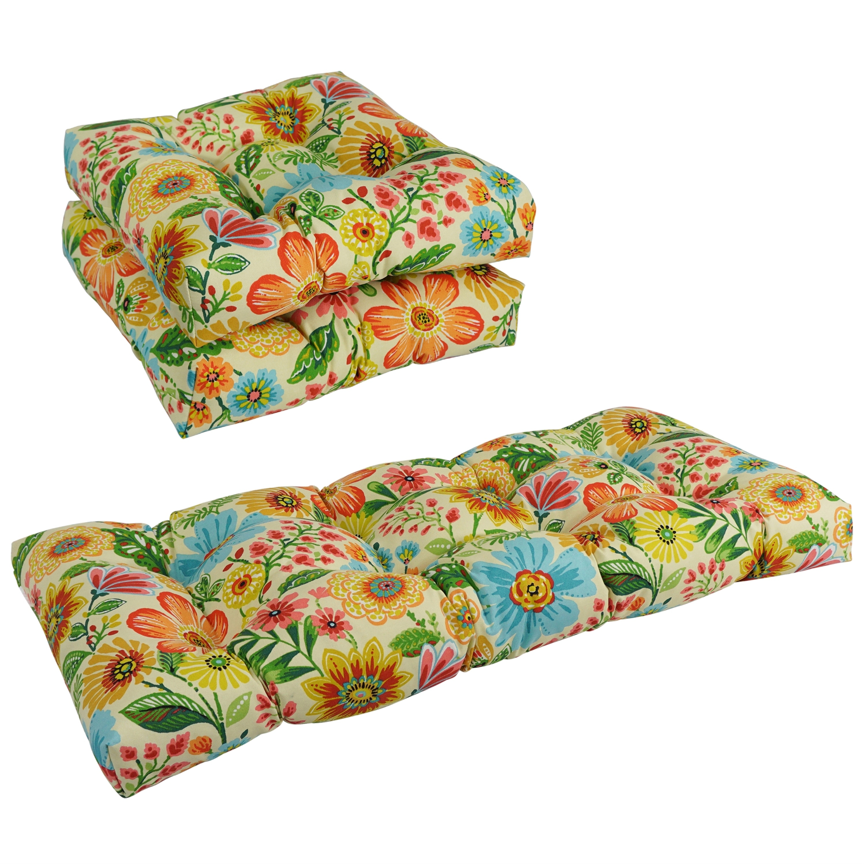 Tufted Indoor Outdoor Settee Cushion Set Set of 3 19 x 19 19 x