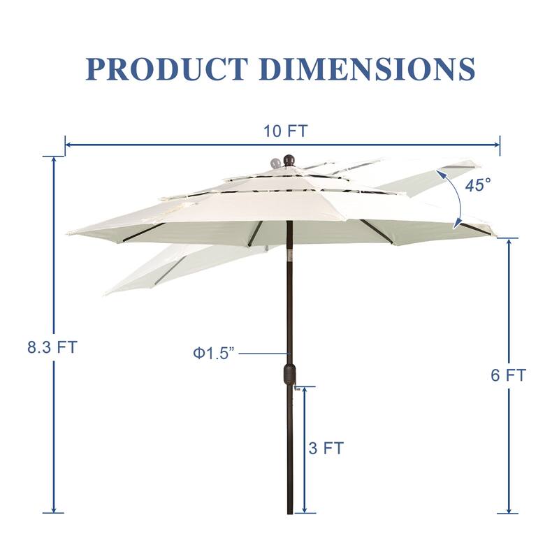 Aoodor Patio Umbrella 10 ft. for Dining Table Outdoor Market Yard Use 3 Tier Ventilation (Umbrella only)
