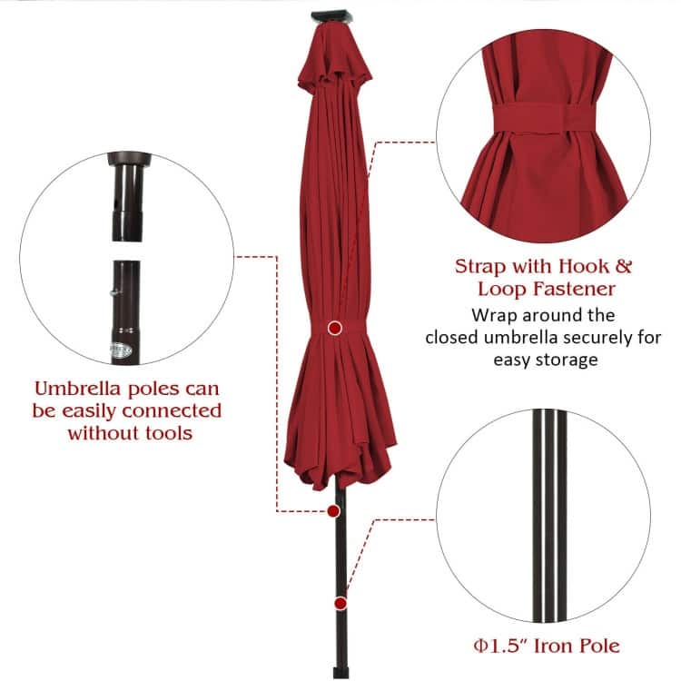 10' Solar LED Lighted Patio Market Umbrella Shade Tilt Adjustment Crank