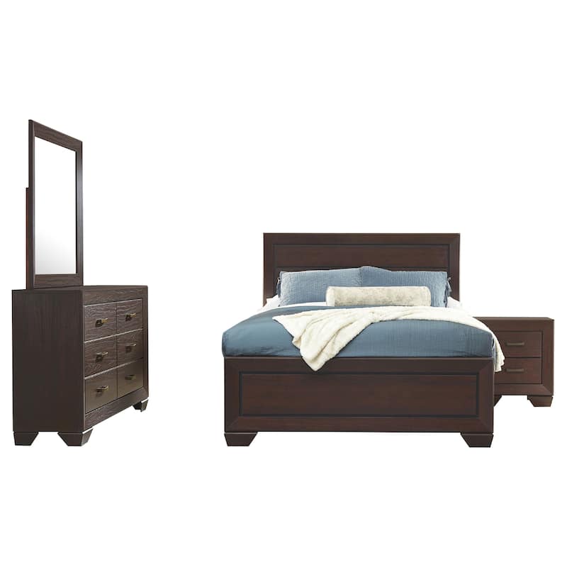 Bello 4pc Queen Size Bedroom Set, Recessed Grooves, Dark Cocoa Brown