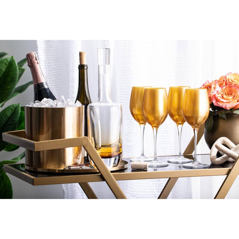 Majestic Gifts Inc. Glass Wine/Water Goblet Set/6 - Gold Glass W/ Clear Stem - 14 oz. Made in Europe