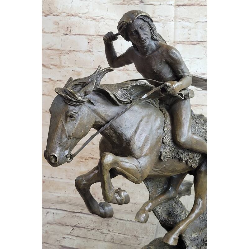 Frederic Remington Cheyenne Bronze Statue-Native American Indian On Imitative Horse