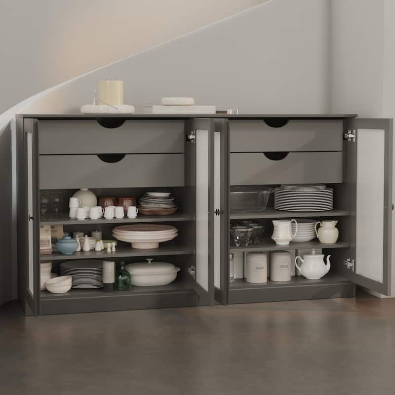 Palace Imports 100% Solid Wood 64" Sideboard with Frosted Glass Doors, 4-Drawers and Adjustable Shelves
