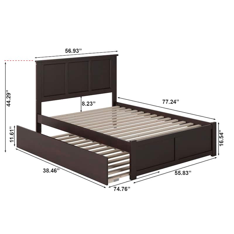 Madison Full Platform Bed with Footboard and Twin Trundle in Espresso