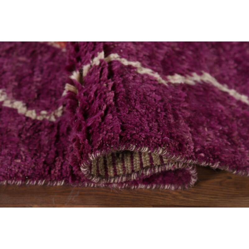 Hand Knotted Oriental 100% Wool Carpet Modern Geometric Purples Moroccan Area Rug - 8' 6'' X 4' 11''