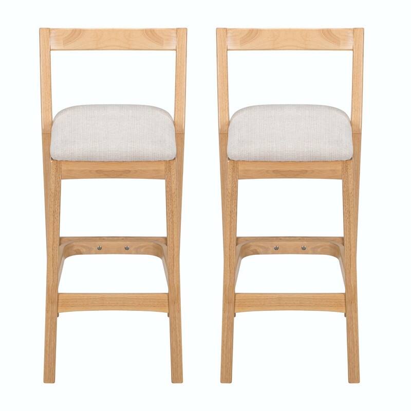 Jasper Indoor Rubberwood Bar Stools with Beige Upholstery and Dark Brown Finish, Set of 2