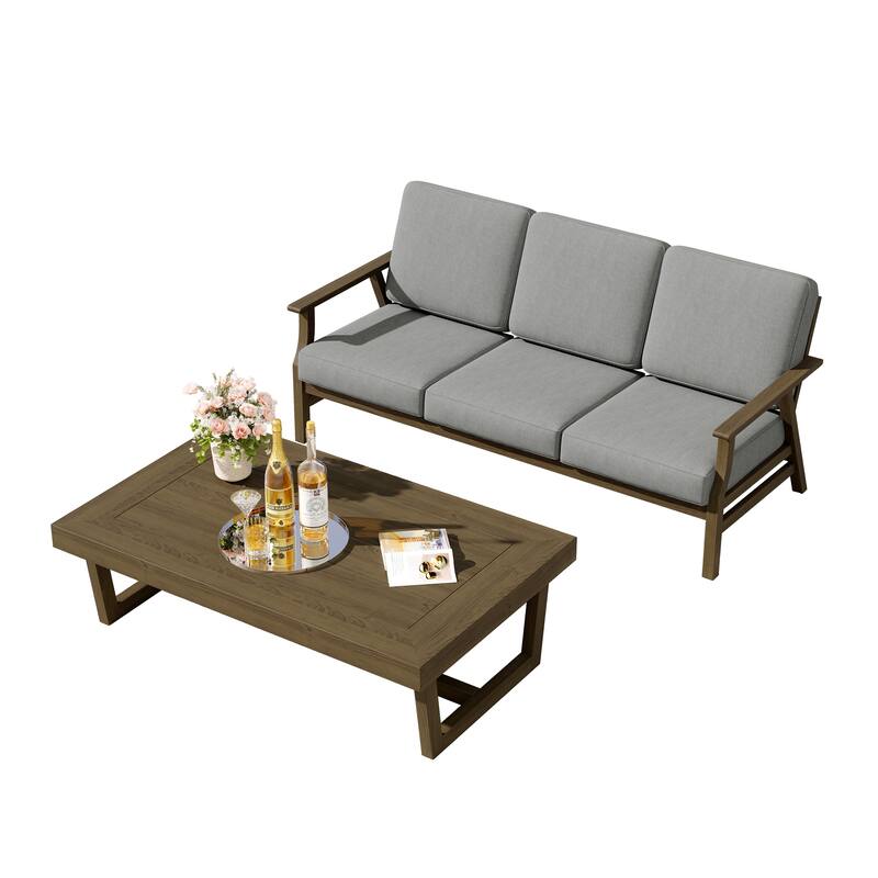 2-Piece Teak Outdoor Sofa Set with Table