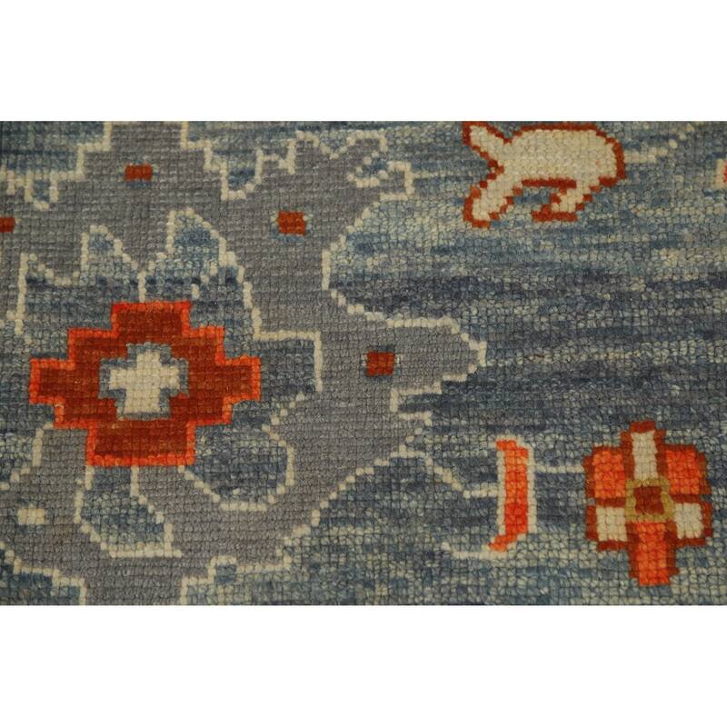 Hand Knotted Oriental 100% Wool Carpet Transitional All-Over Navy Blue & Blues Oushak Area Rug - 10' 6'' X 7' 11''