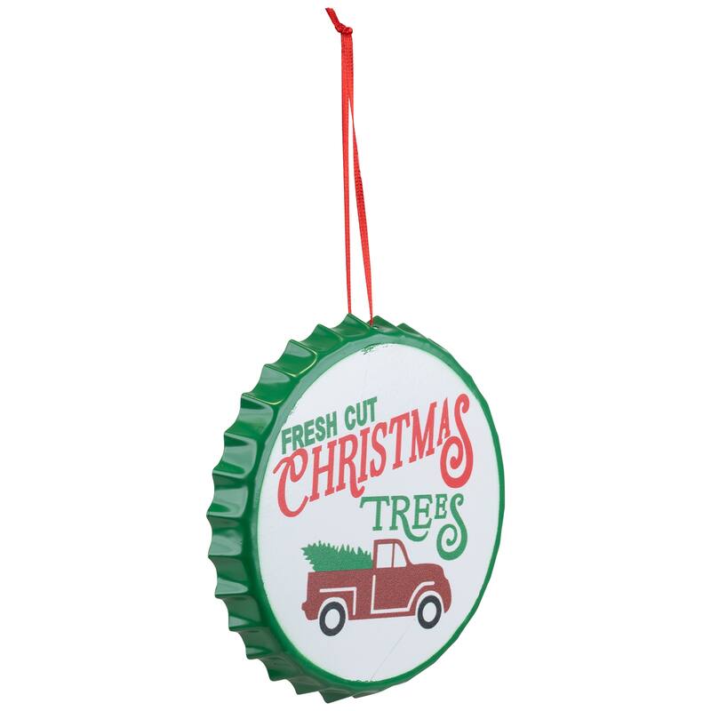 4" White Iron Cap "Fresh Cut Christmas Tress" a Vintage Truck Ornament