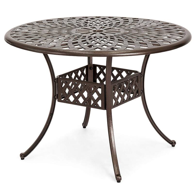 Kinger Home Arden 41-inch Outdoor Patio Dining Table, Cast Aluminum - Brown