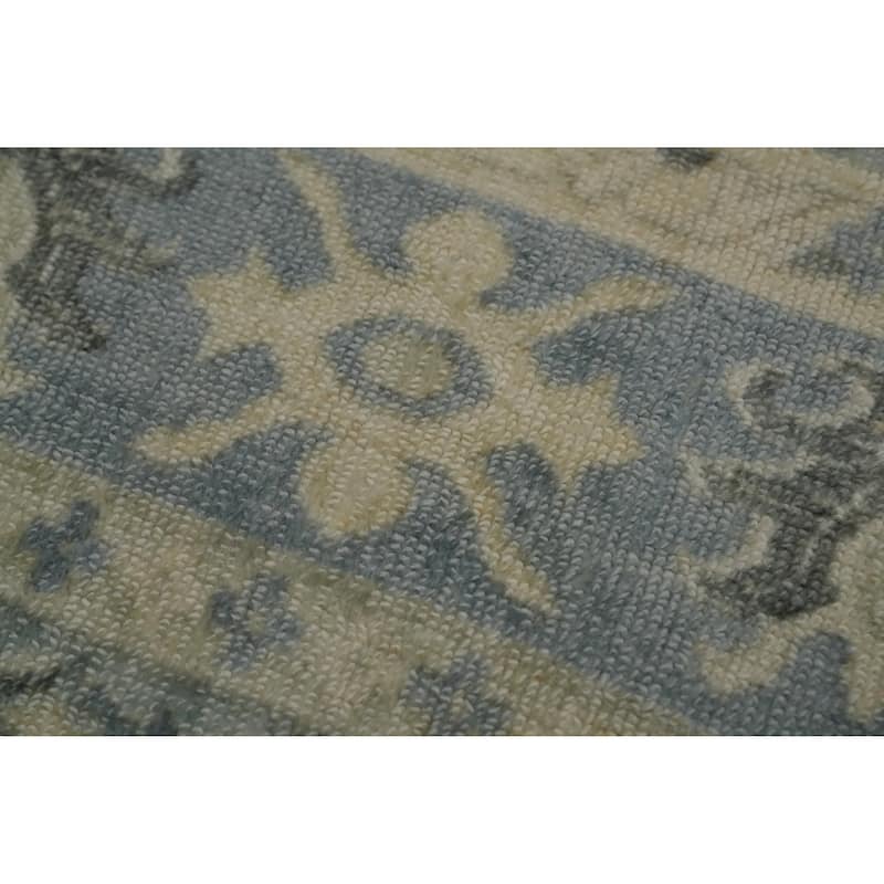 Hand-knotted Transitional Silk Carpet Blue Oushak Rug Geometric Oriental Area Rug - 9' 10'' X 6' 6''