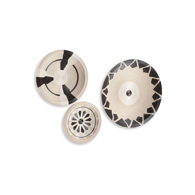 Signature Design by Ashley Idamond Indoor/Outdoor Beige/Black Wall Decor Set (Set of 3) - 24"W x 3"D x 24"H