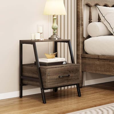 1/2PCS Farmhouse Nightstand 2-Tier Bedside Table Wood End Table