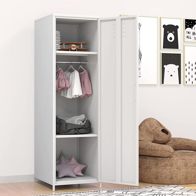 Metal Armoires Locker Cabinet for Kid with Hanging Rod and Shelves