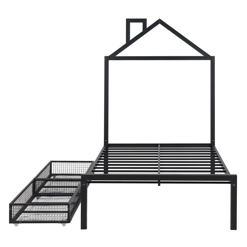 Twin Size Metal Platform Bed with two drawers