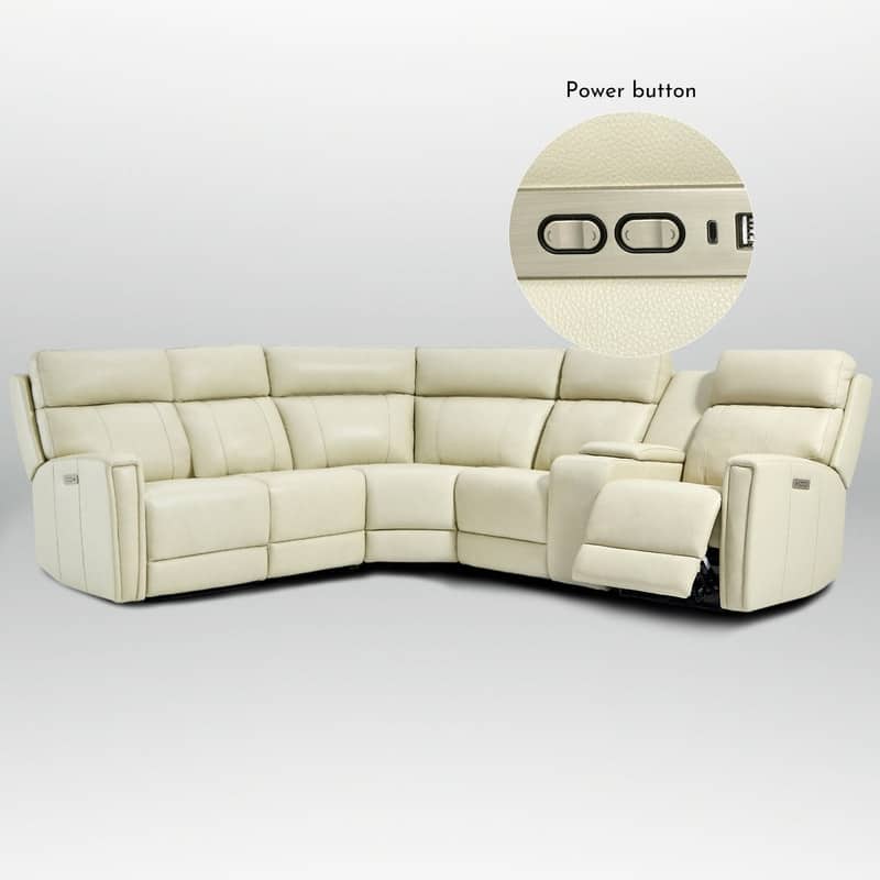 104" W Genuine Leather Power Recliner Sectional Sofa with Zero Gravity, Ajustable Headrest, USB Ports & Console